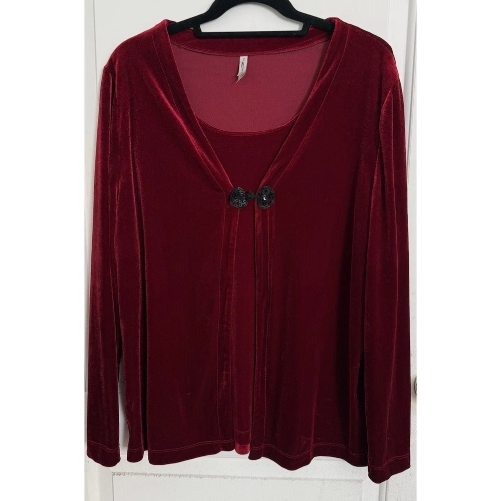 White Stag Velour Top‎ Large Dark Red Faux Layered Beaded Whimsy Romantic Goth